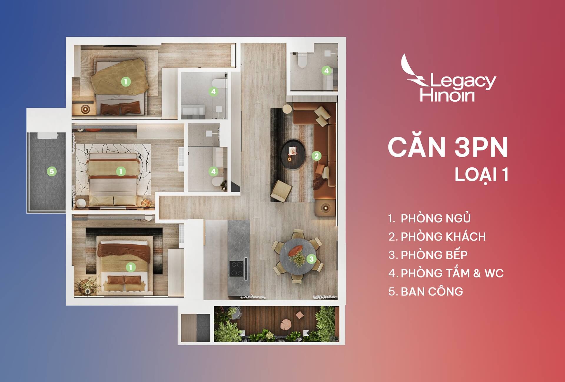 căn hộ 3 phòng ngủ legacy hinoiri loại 1