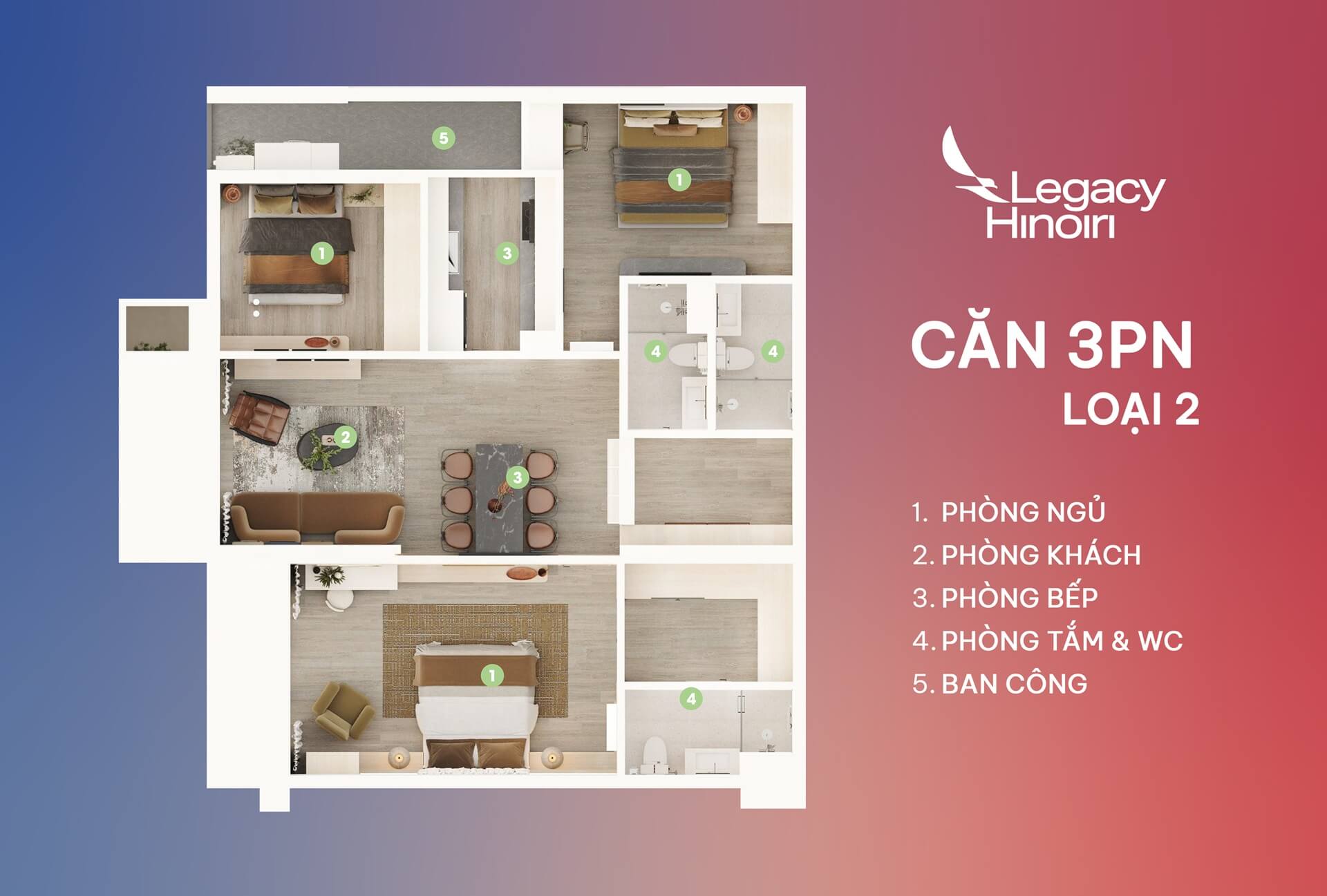 căn hộ 3 phòng ngủ legacy hinoiri loại 2
